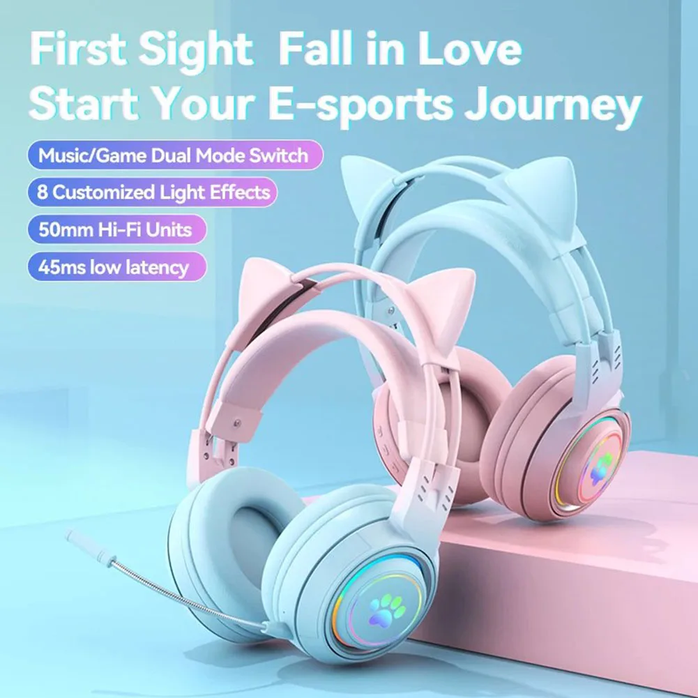 

Wireless Bluetooth Headphones Cute Cat Ear Gaming Headset With LED Flash Light Helmets Stereo Bass Music Headsets For Girl Gifts