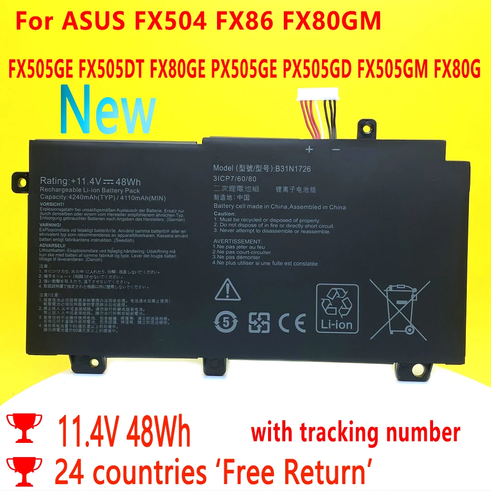 

48Wh B31N1726 Battery For Asus FX504GE FX504GM FX505DY TUF504GD TUF505DY FX505GE TUF554GE TUF554GM TUF565GD Gaming FX505 Laptop