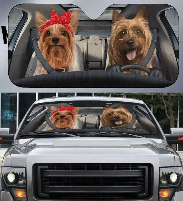 

Yorkie couple driving car sunshade for yorkie lover gift car sunshade yorkie driving windshield sunshade