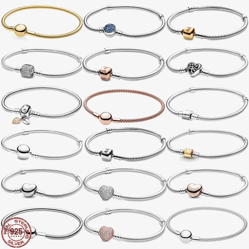 

New 925 Sterling Silver Pink Heart Shape Bracelet Exquisite Leaf Bracelet fit Original Charming Beads DIY Women's Jewelry