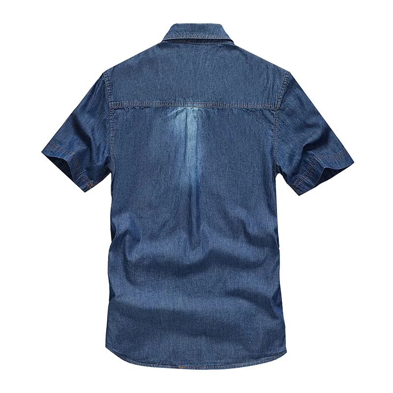 Denim Shirt Men Clothing Short Sleeve Denim Tiki Fashion Blouses Social T-shirts Luxury Hawaiian Cotton denim shirt
