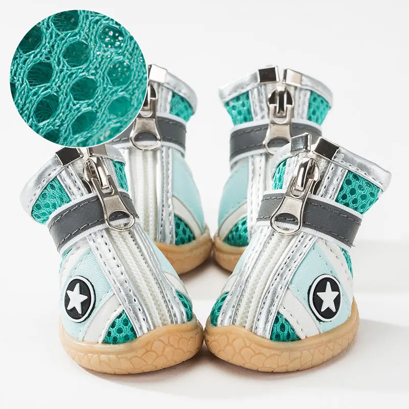thumbnail image 1 of 4 piezas de botas para cachorros, suaves, transpirables, antideslizantes, de malla, para perros pequeños y medianos, protectores de patas para exteriores, suministros para mascotas, 1 of 5