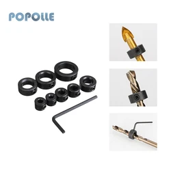 8 piece broca titular de aço inoxidável eixo óptico limite anel localizador conjunto de ferramentas elétricas de madeira métrica broca conjunto
