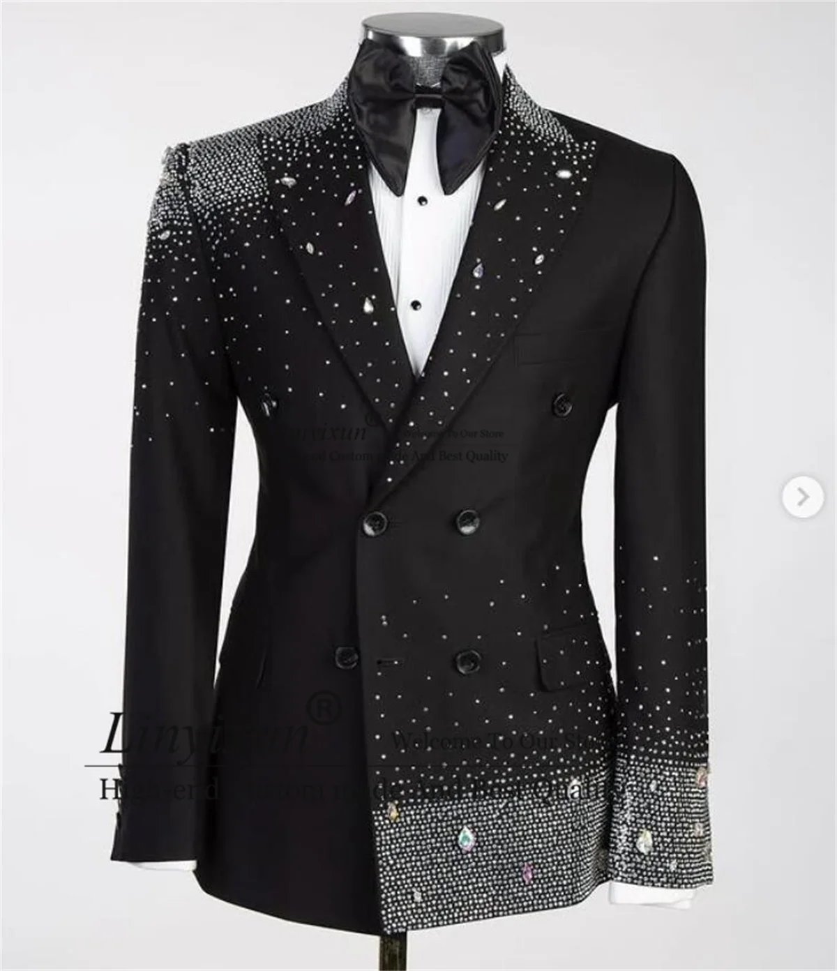 Sparkly Beaded Crystals Men Suits Slim Fit Wedding Groom Tuxedos 2 Pieces Sets Ropa Hombre Customized Slim Fit Terno Masculino 2