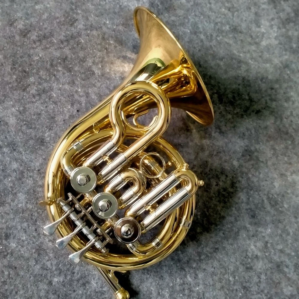 

Professional French horn B-flat brass lacquered gold, professional playing brass music instrument with case