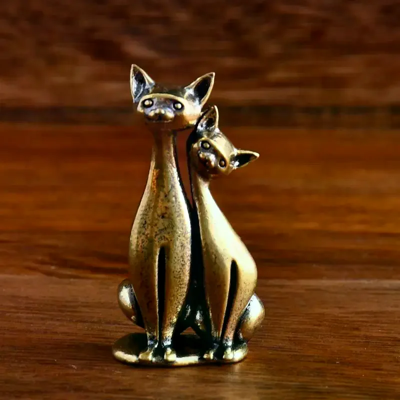 Brass Double Cat Sculpture Ornament Crafts Anime Cat Ornament Home Desktop Living Room Office Small Ornament Crafts