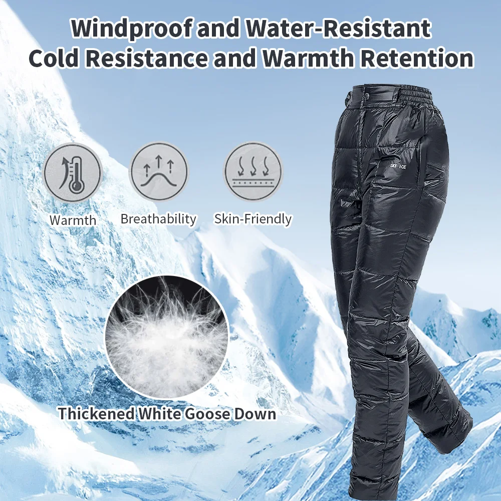 Goose Down Pants Men / Women Warm Down Pants Outdoor Waterproof Hiking Lightweight 90% White Goose Feather Filling With St