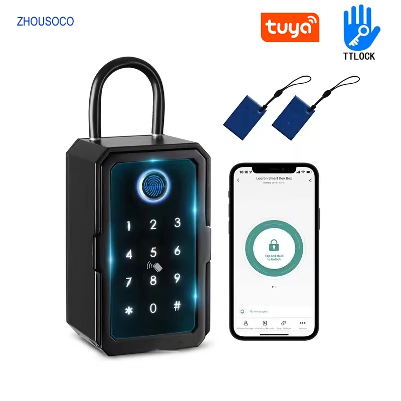 

Tuya Smart Key Lock Box Fingerprint Bluetooth Wifi App Digital Key Unlock Electronics Waterproof Wall Mount Security Lockbox