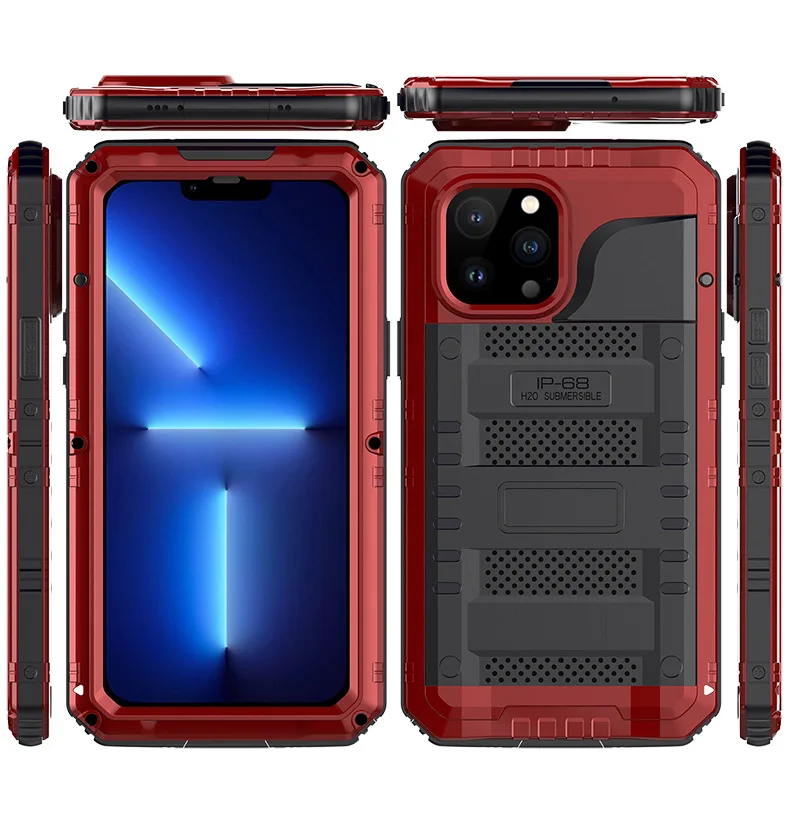 

Полноразмерный Защитный металлический чехол IP54 для Iphone 14, 13, 12 Pro Max, сверхпрочный армированный чехол с силиконовой встроенной защитой экрана
