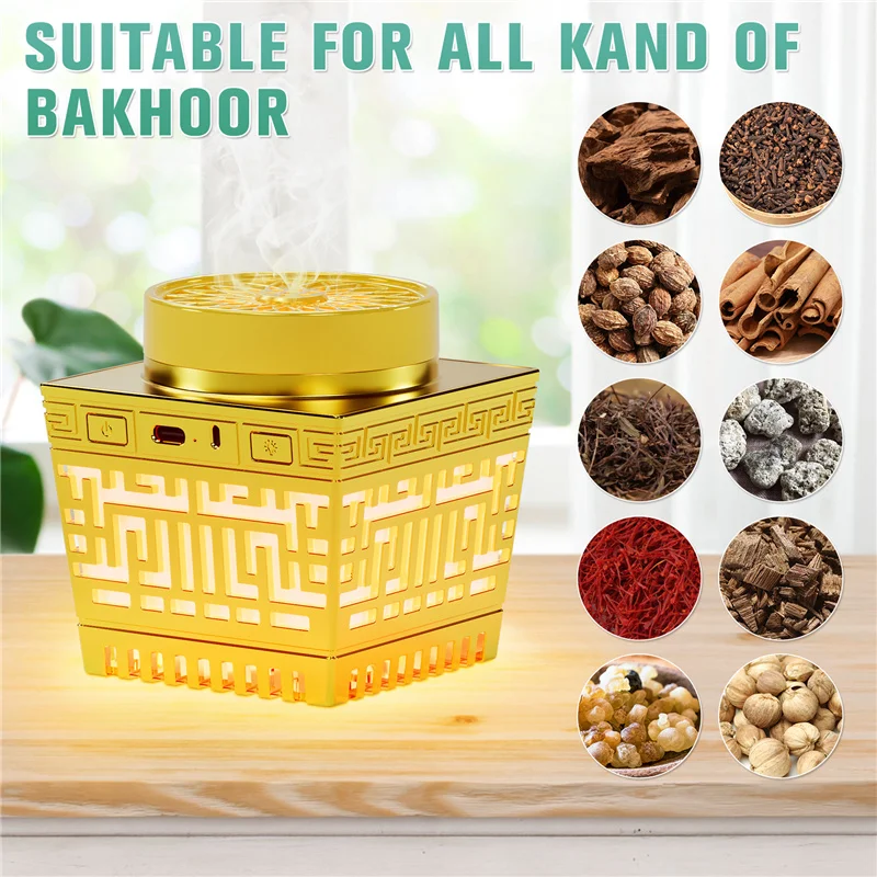 Golden Muslim Bakhoor Burner Mubakhar Aromatherapy Machine Electric Car