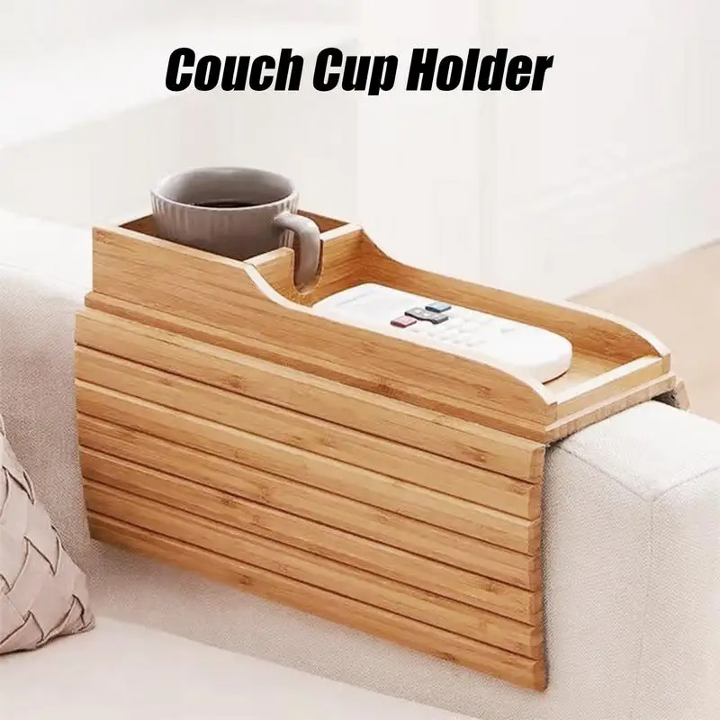 Couch Arm Tray Wooden Cup Holder Couch Arm Table Sofa Tables Sofa Organizer Removable Adjustable For Snacks Drinks TV Remote
