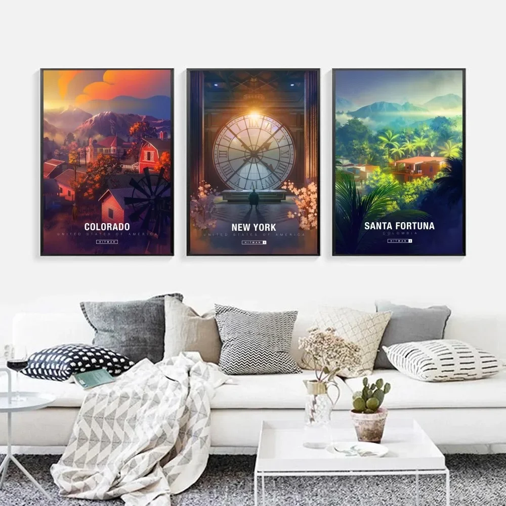 Gioco Hitman City Landscape Kraft Club Bar Paper Vintage Poster Wall Art Painting Camera Da Letto Studio Big Szie Wall Painting Stickers