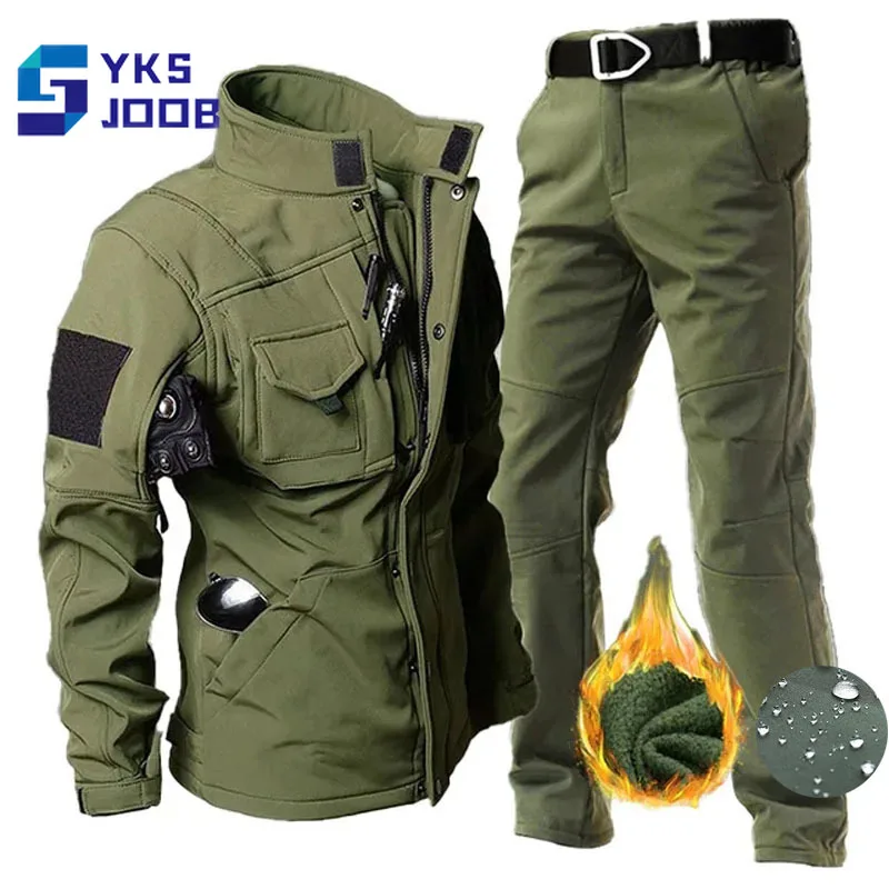 Shark Skin Hiking Fleece Sets Male Tactical Windproof Warm Jacket+pant  2 Pcs Suits Waterproof Campig Treking Military Set Mens