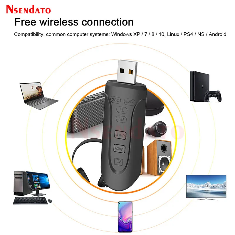 USB2.0 Bluetooth-Compatible 5.3 Audio Transmitter 3.5mm AUX Jack Wireless Adapter Driver-Free USB Dongle For TV Car PC Headphone