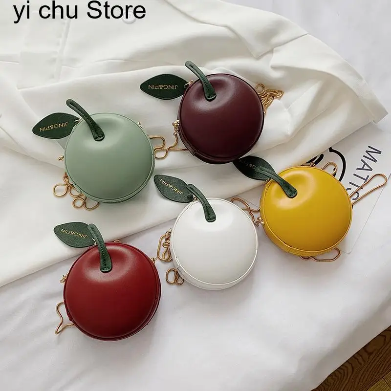 

New Designer Apple Shape Small Fancy Bag Novelties Shoulder Bag With Chain Yellow Party Crossbody Bags Coin Lipstick