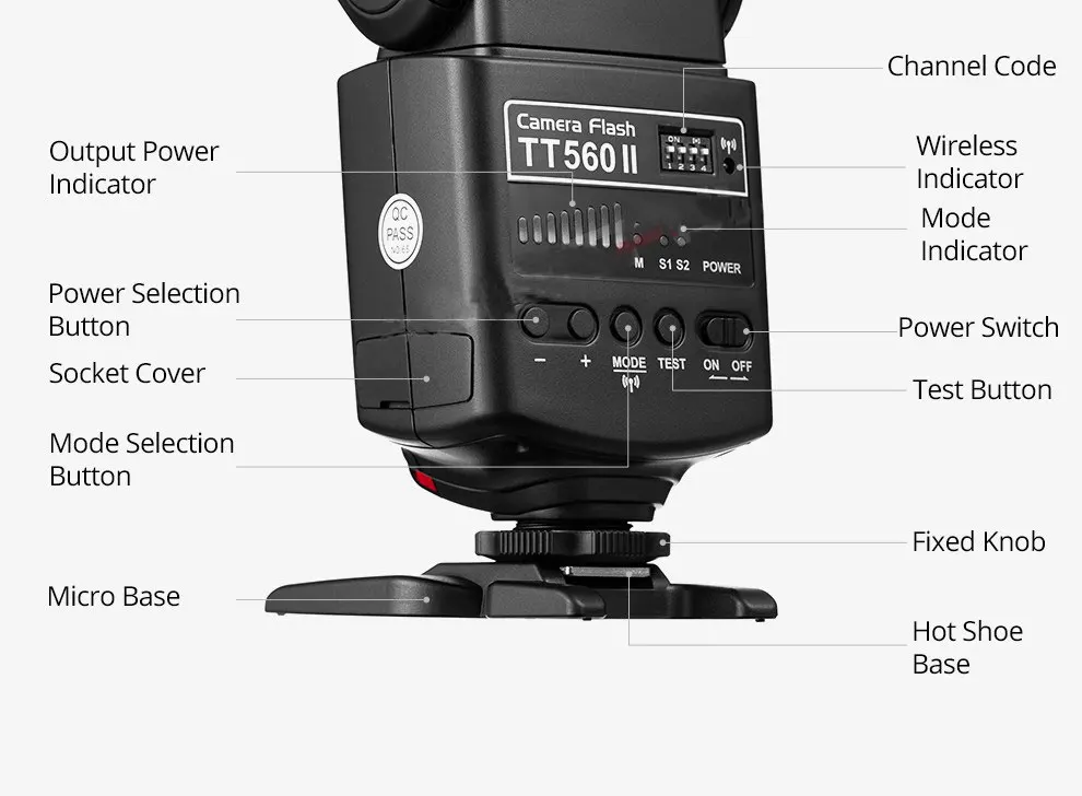TT560II TT520II 카메라 플래시 내장형 433MHz 무선 신호 DSLR 카메라 플래시용