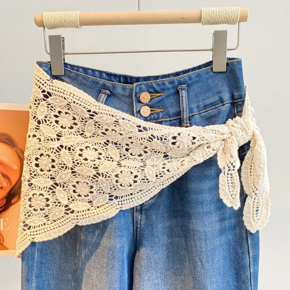 Crochet lace wrap mini skirt detail