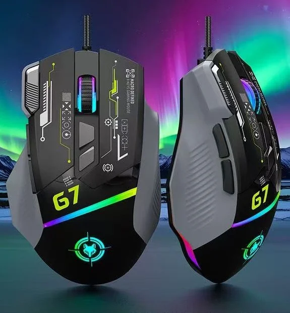 Mouse para jogos e-sports, definindo um mouse com 8 botões, conexão USB com fio.