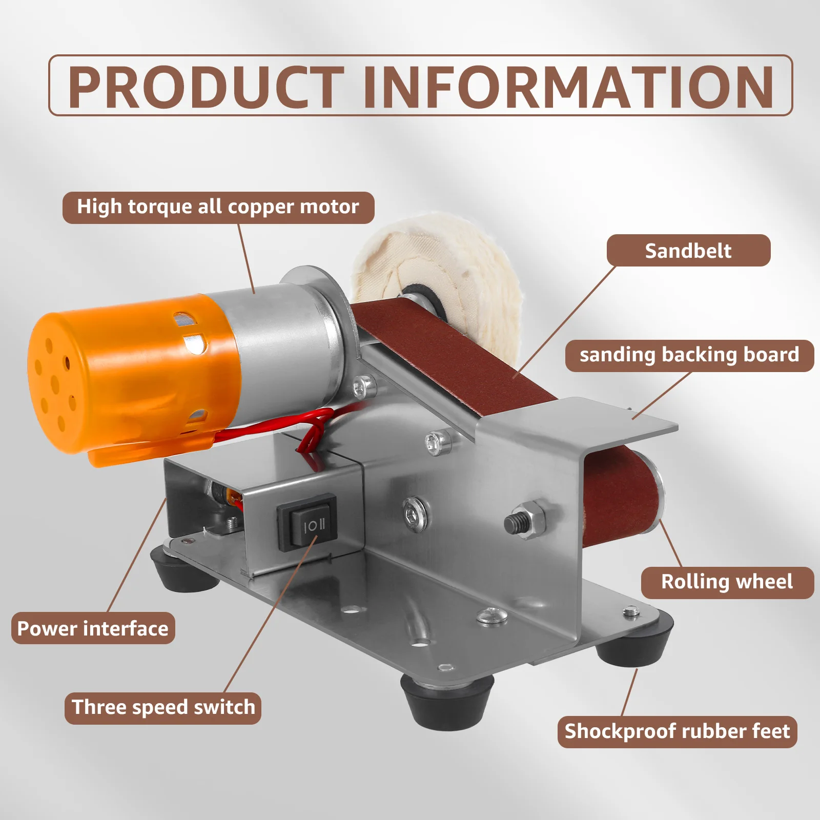 Mini Belt Grinding Machine Tool Electric Belt Grinder 7 Adjustable Speed Electric Polishing Sharpener Machine 30mm Sanding