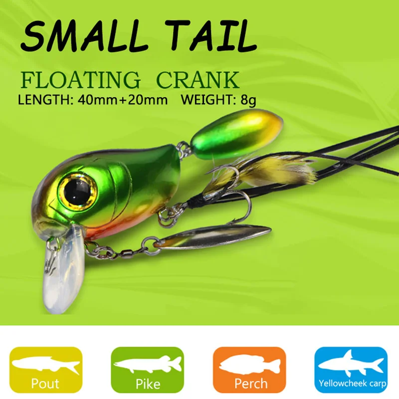 1Pcs Floating Crank Bait 8g Two-Section Design Fishing Lure Pesca Wobbler Artificial Hard Bait With Treble Hook Rotating Sequins