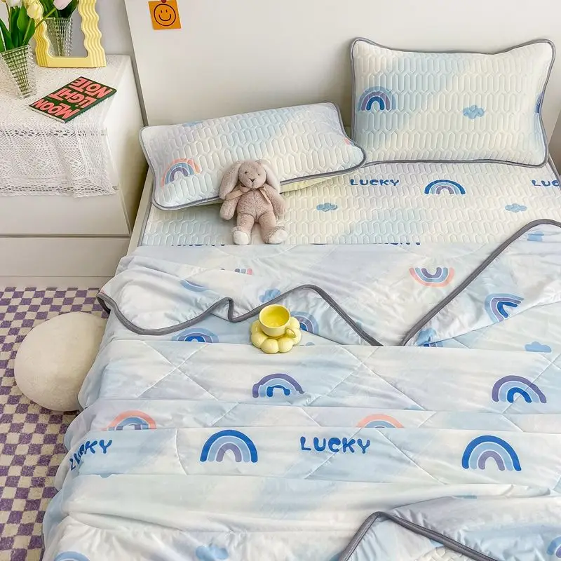 

Cartoon Summer Air Conditioning Quilt Soft Light Cool Pair Covers Double Bed Living Room Blanket Set Bedding King 220 x230
