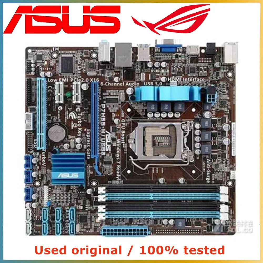 

Для Intel H55 для ASUS P7H55-M/USB3 компьютерная материнская плата LGA 1156 DDR3 16G десктопная материнская плата SATA II PCI-E 2,0 X16