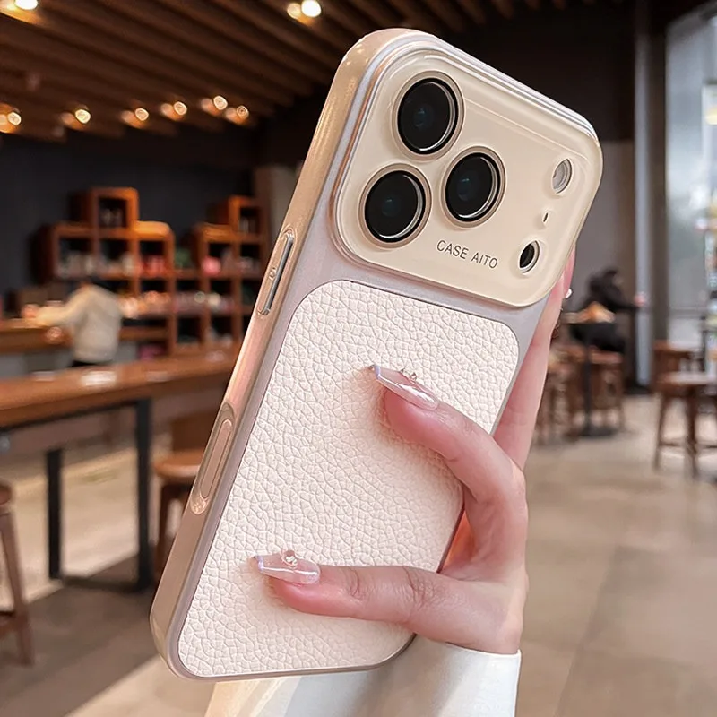Luxury Litchi Leather Phone Case with Large Window Lens Protector & Shockproof Cover