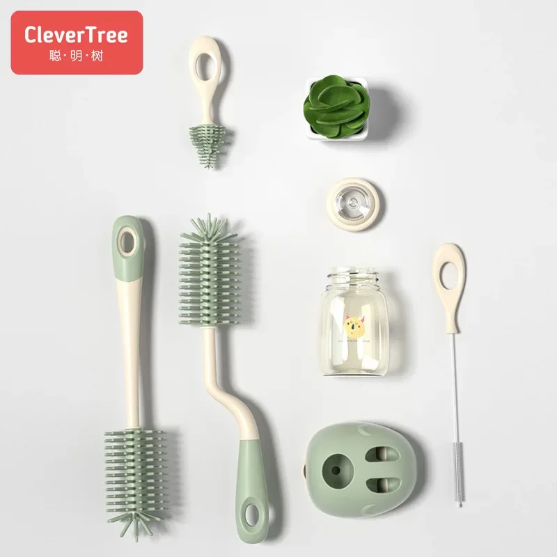 

360 Degree Rotating Silicone Bottle Brush Cartoon Nipple Brushes Baby Cup Washing Container Cleaning Cups Brush Combination Set