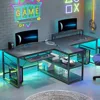 94.5" Office Computer Desk, 2 Person Gaming Desk with Storage, LED Lights, Keyboard Tray, Power Strip with USB & Monitor Stand 1