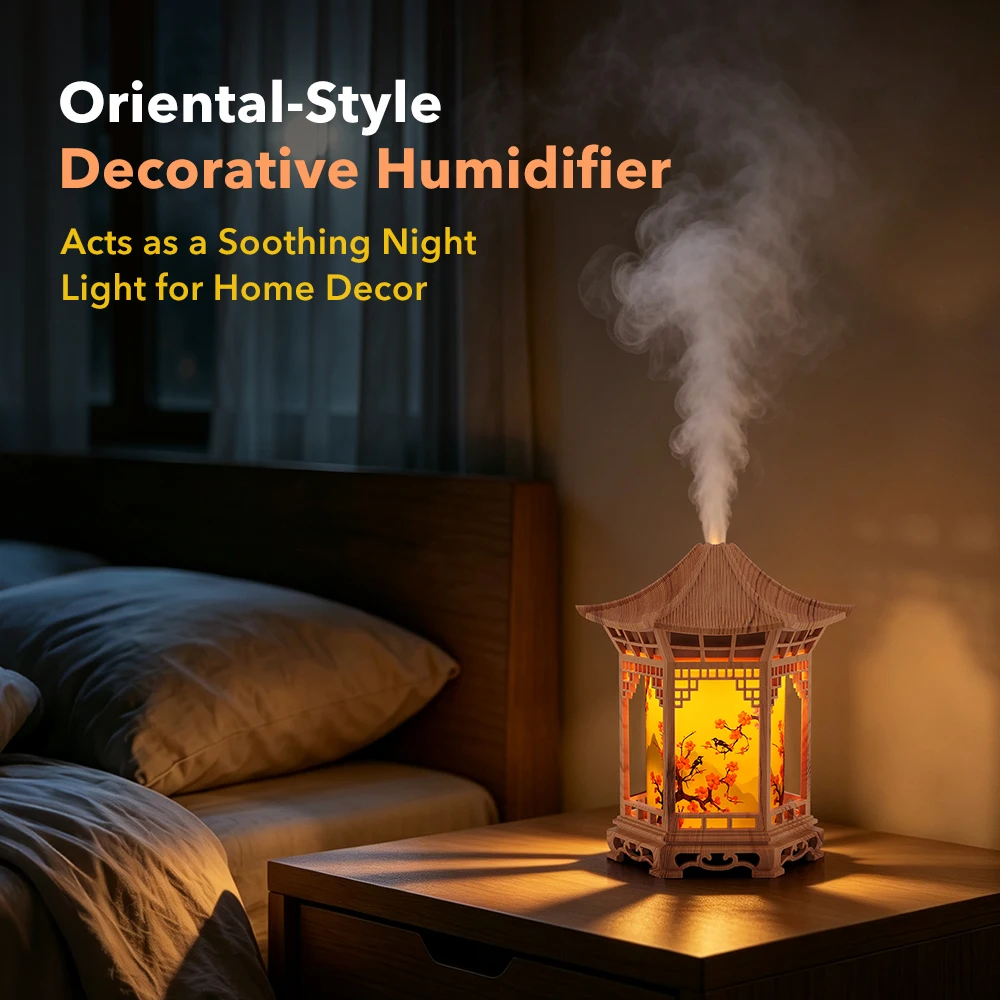 Compact Chinese Style USB Humidifier with Night Light - Portable Cool Mist