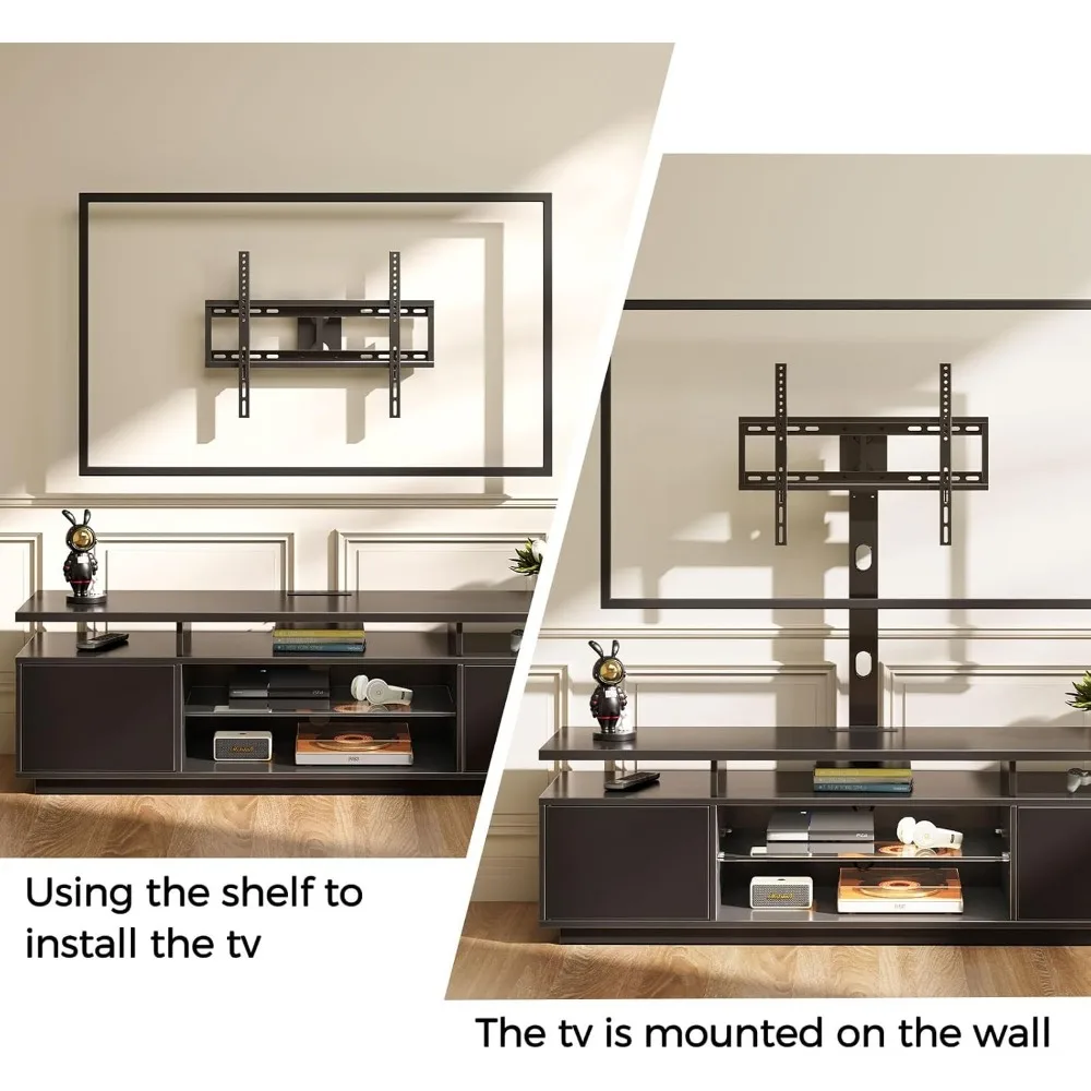 TV Stand with Mount and Power Outlet 51.2", Swivel TV Stand Mount for 32/45/55/60/65/70 inch TVs, Height Adjustable Modern 6