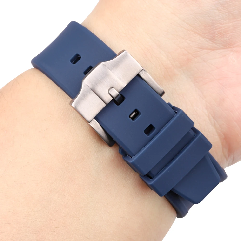 Premium Rubber Watch Strap - Soft Silicone Diving Band in Blue and Black, 26mm/27mm