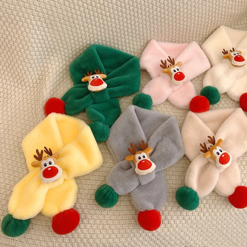 3-8Years Children's Scarves Autumn Winter Korean Style New Baby Scarfs Boys Girls Winter Cute Velvet Warm Christmas Baby Scarf