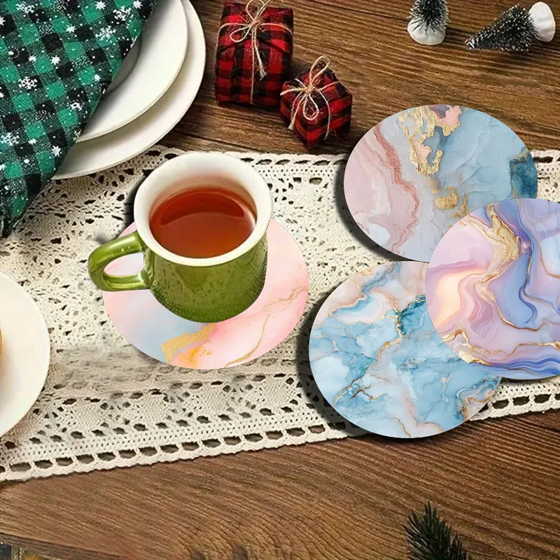 Set Di 6 Sottobicchieri Con Rosa E Supporto In Pelle – Decorazione Floreale Per Tavolo, Cucina E Bar
