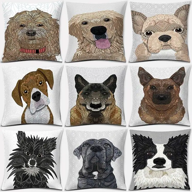 

Bedroom Living Room Decor Pillowcase Sketch Dog Head Pattern Home Office