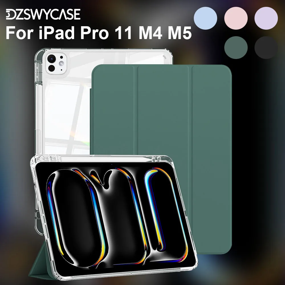 Enhanced Shockproof Slim Tablet Case with Pencil Holder and Auto Sleep/Wake Function, Featuring a Clear Hard Back Shell