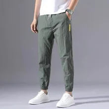 2022 Spring Autumn Men Pants Ice Silk Sports Jogging Pants Breathable Men Clothing Casual Loose Trousers Fashion Streetwear