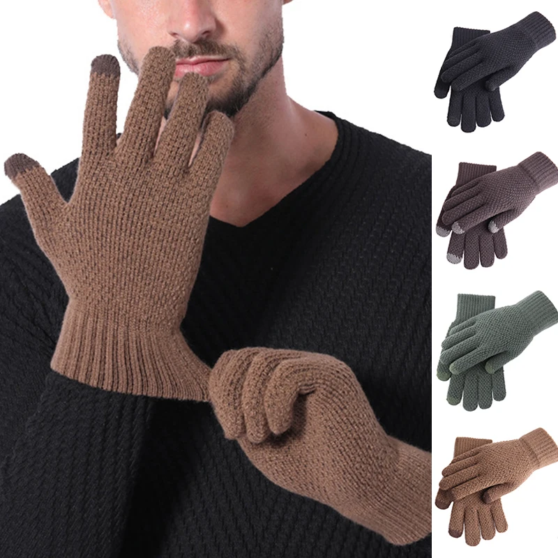 

1 Pairs Handmade DIY Elastic Touch Screen Plus Fleece Gloves Thick Crochet Stretch Gloves Men Knitted Full Finger Gloves