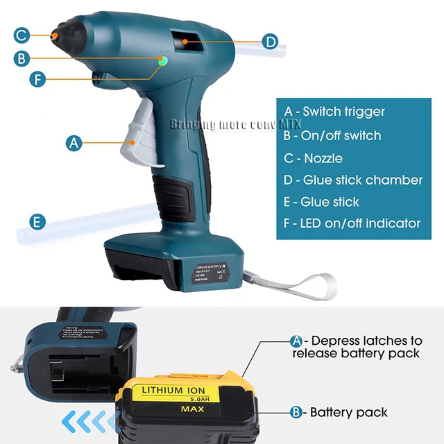 Cordless Hot Glue Gun Suitable For Black & Decker 20V MAX Series Lithium  Battery