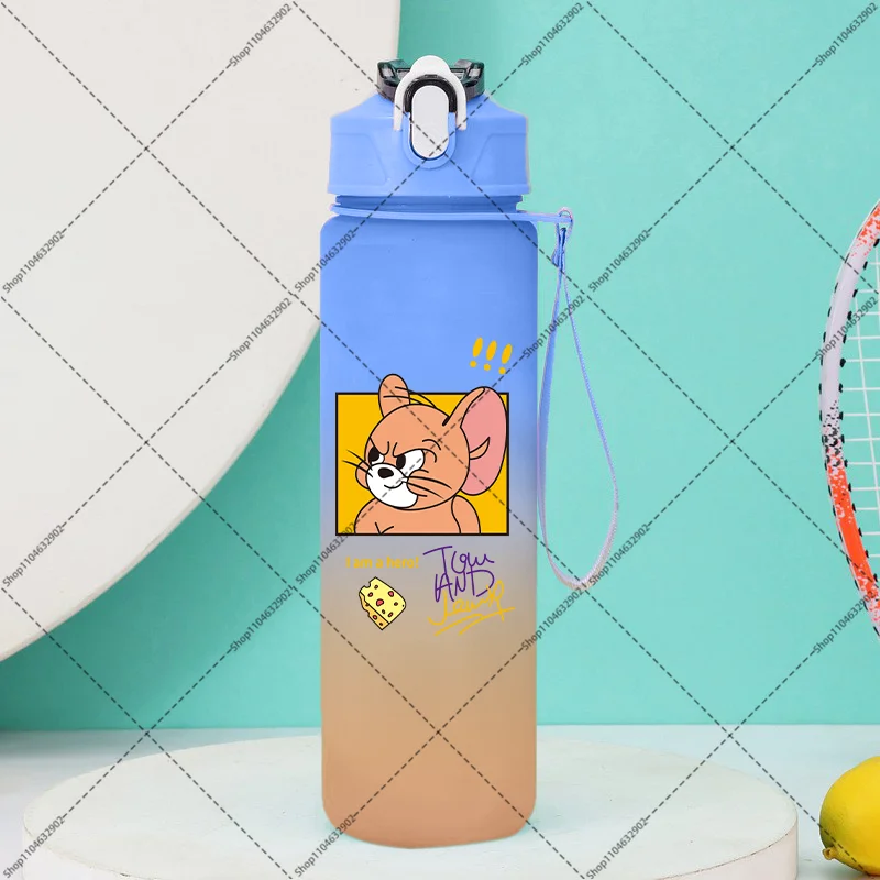 Tom and Jerry 750ml Cartoon Sports Water Bottle with Straw - Cute Anime Print
