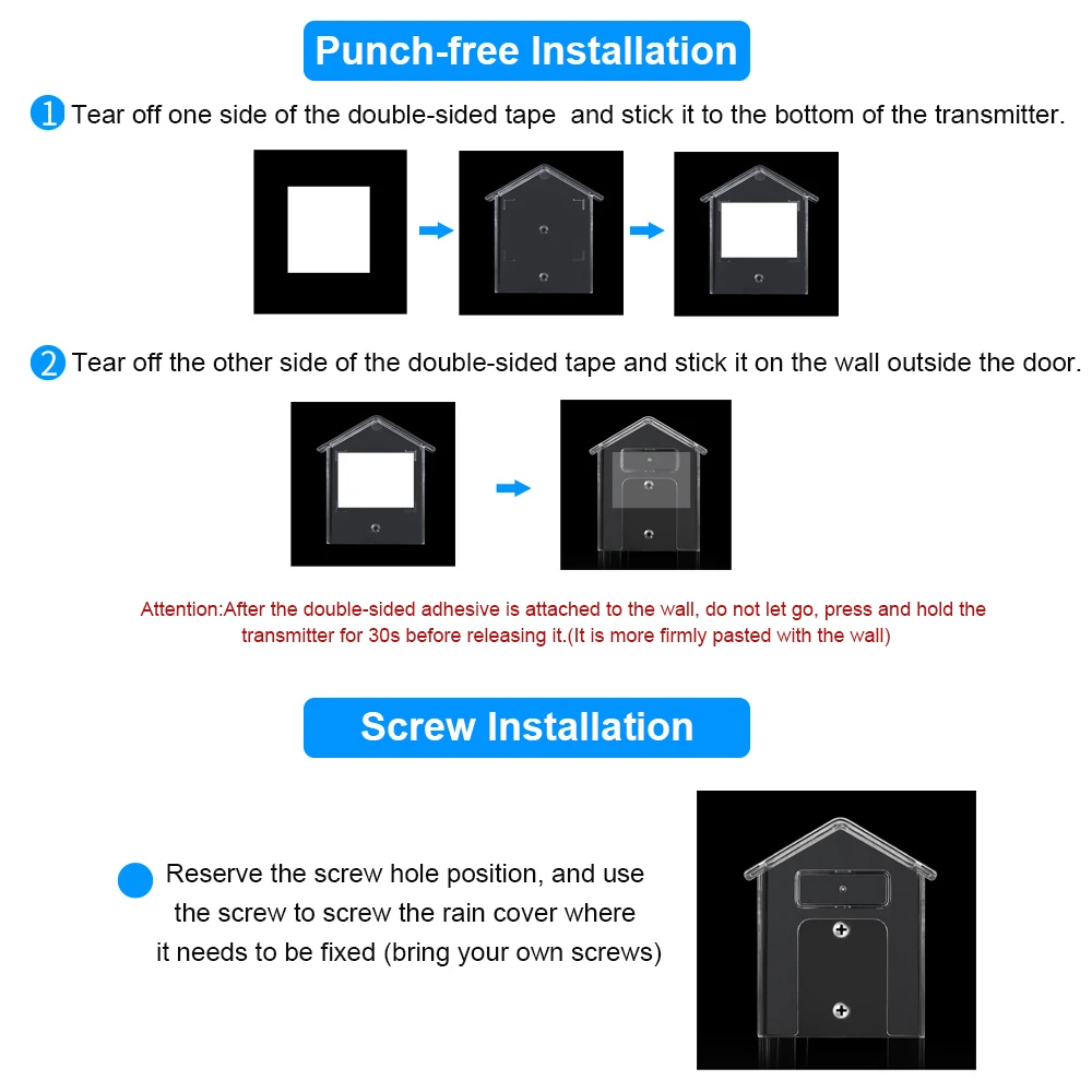Wireless Doorbell Cover Waterproof Cover For Wireless Doorbell Transparent Plastic Doorbell Rainproof Cover Door Bell Button Rain Protector Home Outdoor