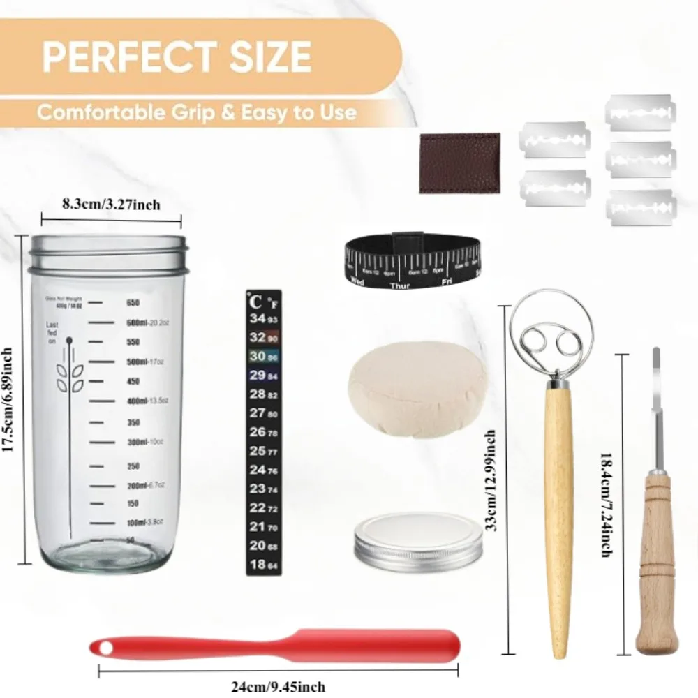 Sauerteig-Stampfer-Set, 61 ml, knetendes Sauerteig-Starterglas mit Thermometer, Schaber, Teigbesen, perfektes Geschenk für Backbegeisterte – Detail 7