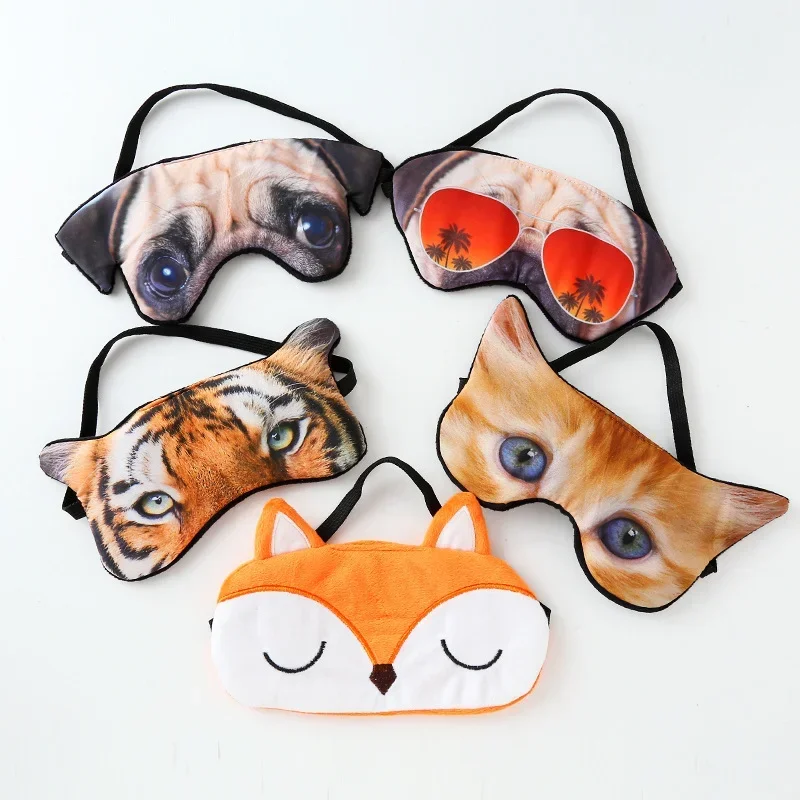 Description Picture 2 of item1 Pcs Animal Eye Patch Sleeping Shading Mask Blindfold Eye Mask Cute Cat Dog Fox Tiger Eye Cover Eyepatch Travel Relax Cover
