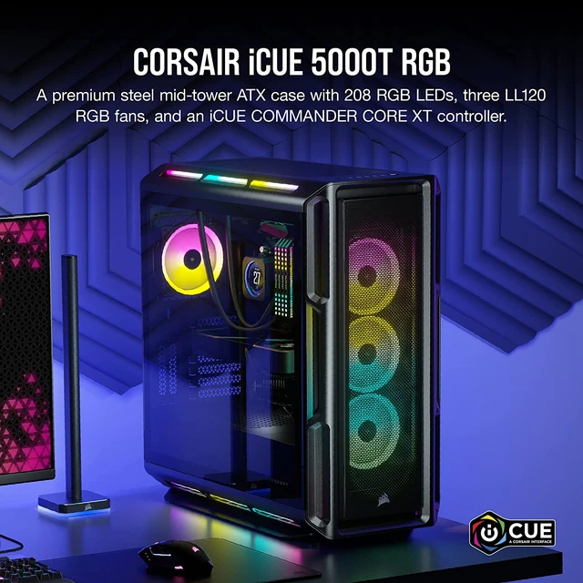 CORSAIR-Boîtier PC ATX mi-tour, iroxic E 5000T RGB, 208 uries