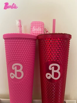 Barbie Princess Party Diamond Durian Cup With Glitter Bow Plastic Straw Insulated Water Bottle Bling Pink Tumbler For Girl Gifts 2