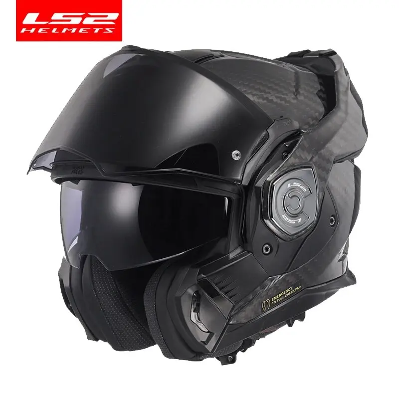 LS2 Advant X 탄소 섬유 밸리언트 플립 업, 180 ° 회전 더블 렌즈 선 바이저, 오토바이 헬멧, FF901