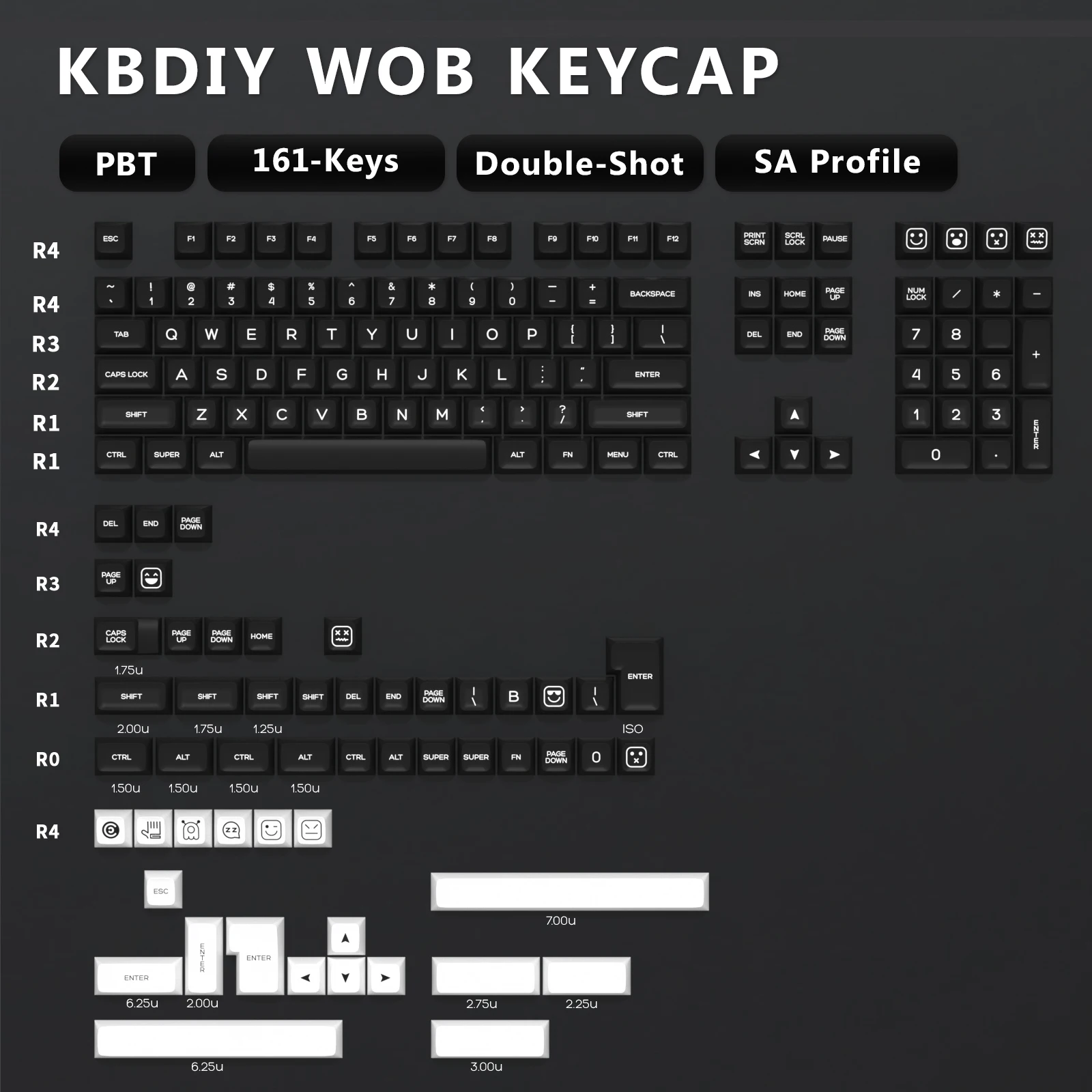 KBDiy 161 키/세트 PBT SA 프로필 GMK 키캡(기계식 키보드용) 흑백 더블 샷 키캡 K500용 맞춤형 ISO