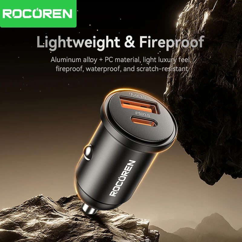 Rocoren Mini PD35W USB Car Charger Quick Charge 3.0 USB Type C car Mobile Phone Charger Adapter for iPhone 16 15 Samsung Xiaomi