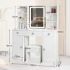 with LED Lightning Mirror and Storage, 3 Color Lighting Modes, Dressing Table Vanity Set with 3 Drawers 2 Cabinets 4 Organizers 4
