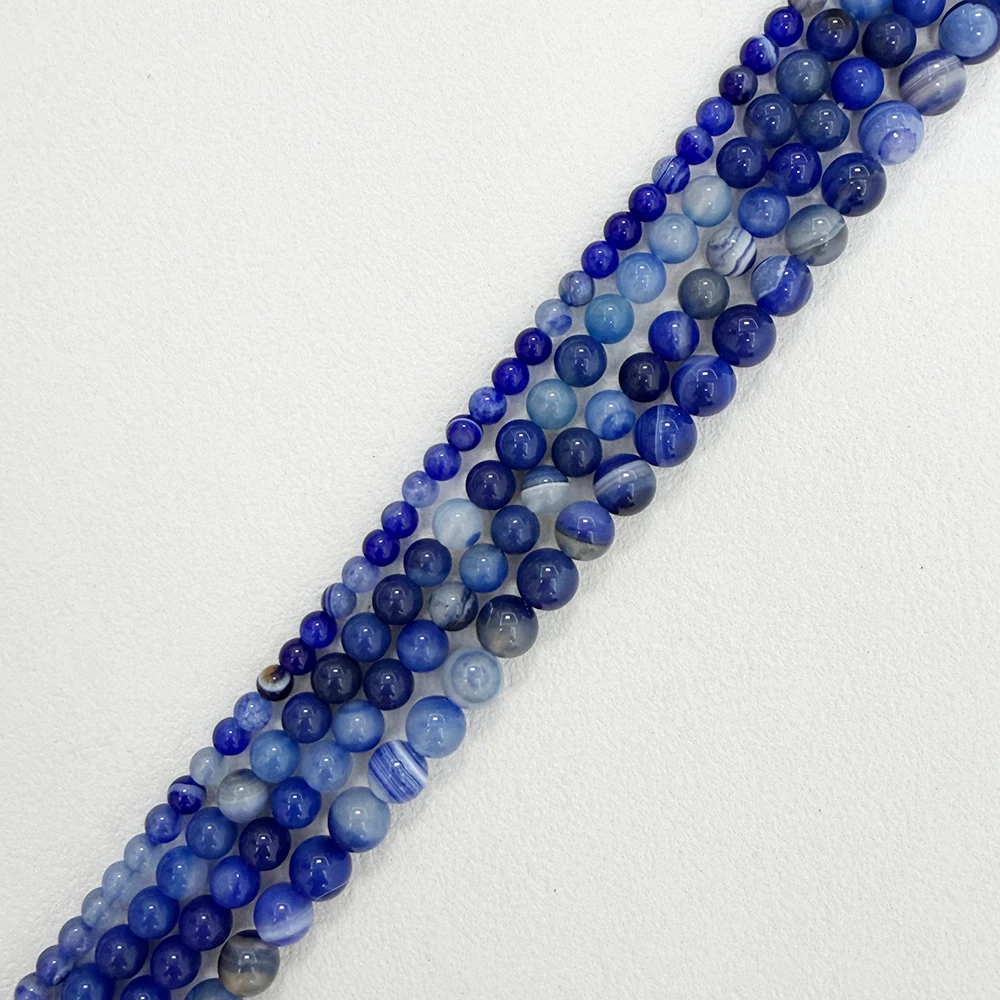 Natural Stone Lapis Lazuli Color Stripes Agate Round Loose Beads 6 8 10 12MM Pick Size For Jewelry Making